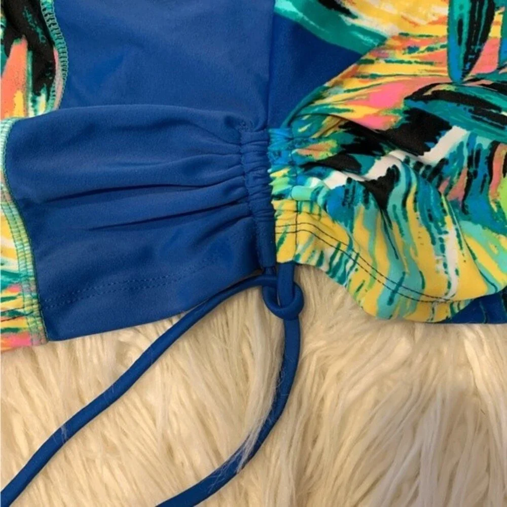 NWT Splashletics Tankini Top Swim Blue Ruched S‎